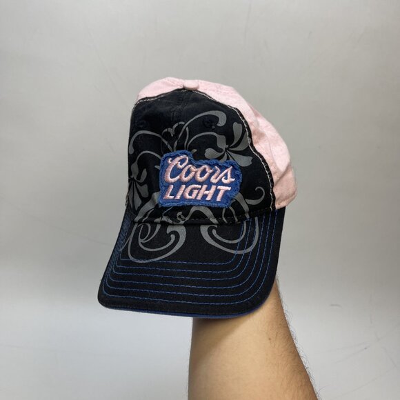 Y2K Coors Light Strapback Adjustable Hat Cap Beer Women Grunge Floral Goth Pink - Picture 6 of 13